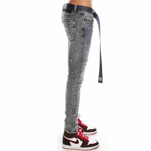 NEW CULT OF INDIVIDUALITY men's punk super skinny stretch belted jeans in grit - Picture 2 of 4
